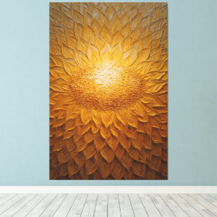 Golden Sunflower with Textured Petals Abstract Canvas Print