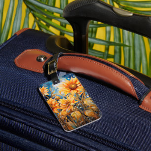 Golden Sunflowers Bloom Watercolor Luggage Tag