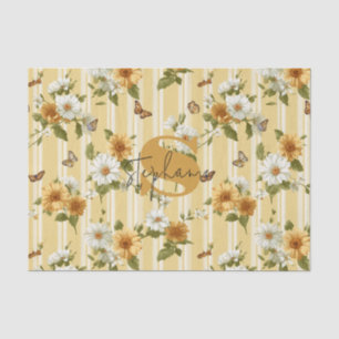 Golden Sunflowers & Butterflies Garden Stripe Tissue Paper