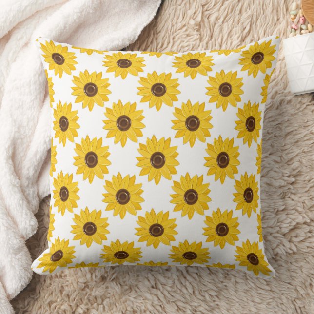 Golden Sunflowers Grid Pattern Throw Pillow (Blanket)