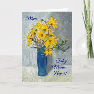 Golden Sunflowers Mothers Day Card, Welsh Greeting Card