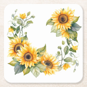 Golden Sunflowers: Personalized Wedding Coasters