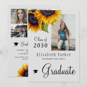 Golden sunflowers PHOTO collage graduation party Invitation