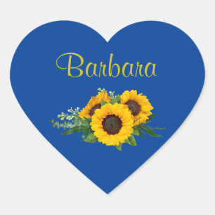 Golden Sunflowers Template, customize, Heart Sticker