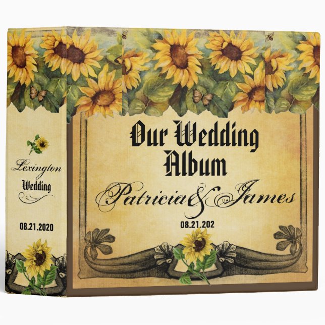 Golden Sunflowers Wedding Album Binder (Front/Spine)