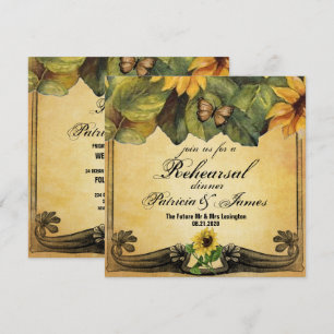 Golden Sunflowers Wedding Rehearsal Dinner Card