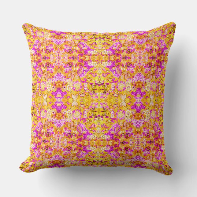 Golden sunrise damask pattern throw pillow (Front)