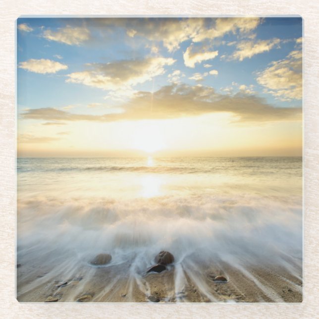 Golden Sunrise Glass Coaster (Front)