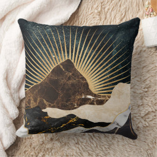 Golden Sunrise Over Marble Mountains & Starry Sky Throw Pillow