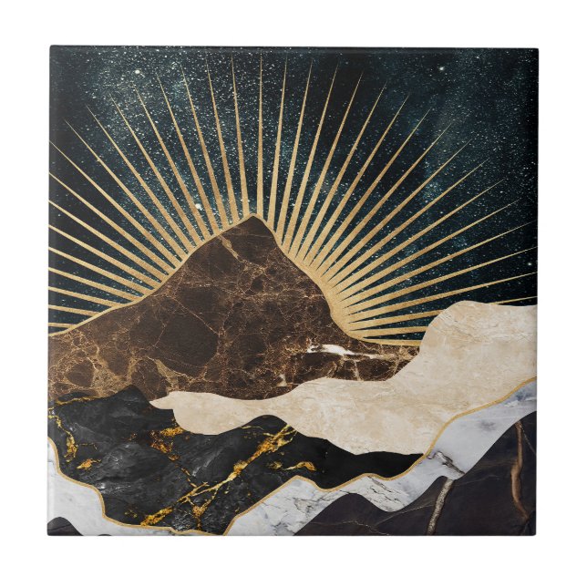 Golden Sunrise Over Marble Mountains & Starry Sky Tile (Front)
