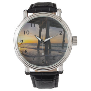 Golden Sunrise Under Pensacola Pier Wrist Watch