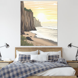Golden Sunset Cliffs Overlooking Serene Ocean Canvas Print