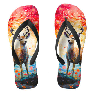Golden Sunset Floral Fall Forest Deer Flip Flops
