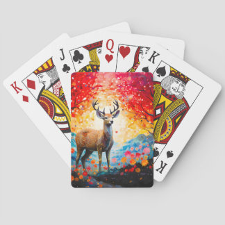Golden Sunset Floral Fall Forest Deer Playing Cards