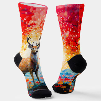 Golden Sunset Floral Fall Forest Deer Socks