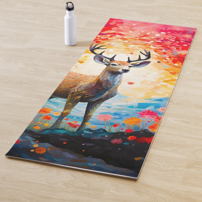 Golden Sunset Floral Fall Forest Deer Yoga Mat (In Situ)