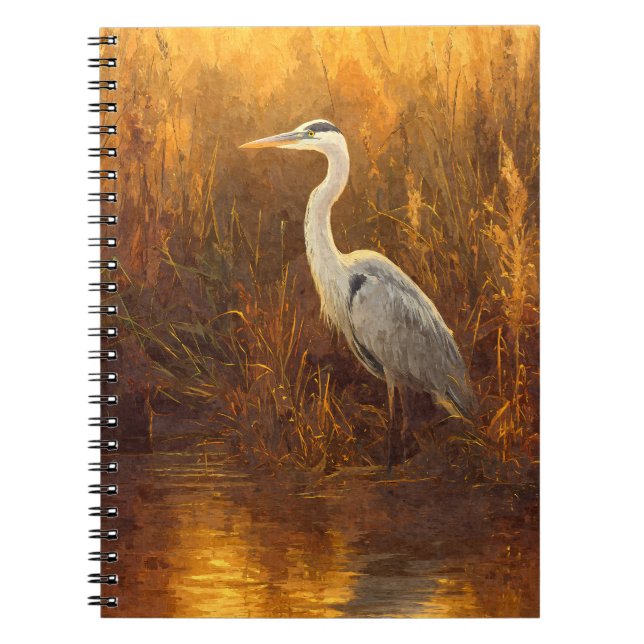 Golden Sunset Heron Marsh Reflection Art Notebook (Front)