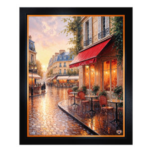 Golden Sunset Light On A Rainy Town Café Photo Print