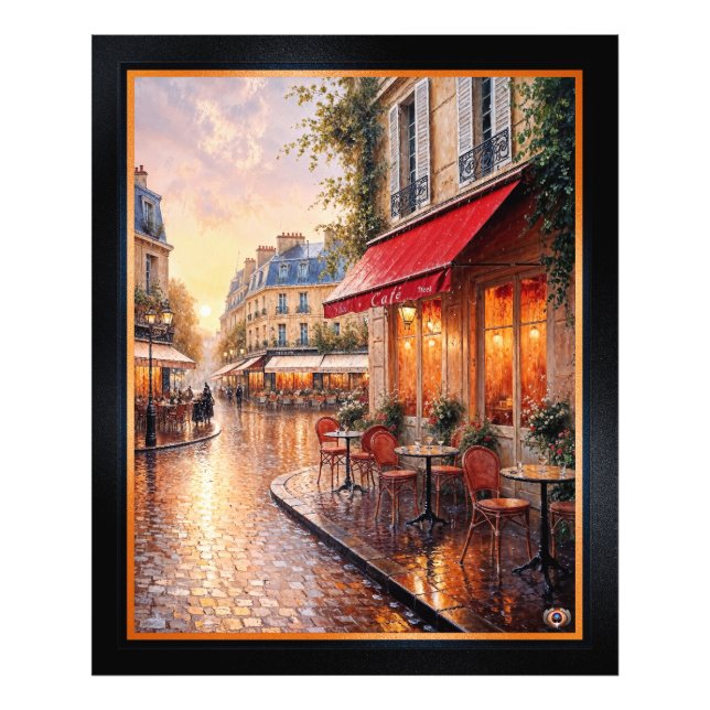 Golden Sunset Light On A Rainy Town Café Photo Print (Front)