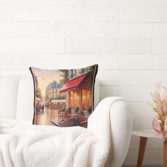 Golden Sunset Light On A Rainy Town Café Throw Pillow (Couch)