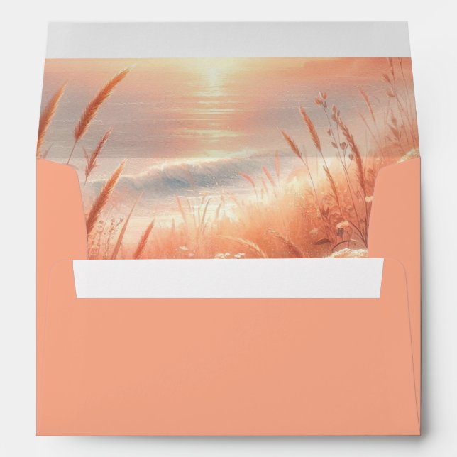 Golden Sunset Meadow Beach Wedding Envelope (Back (Bottom))
