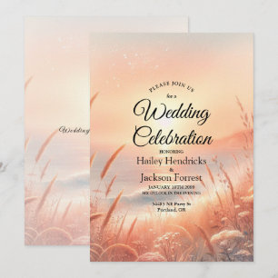 Golden Sunset Meadow Beach Wedding Invitation