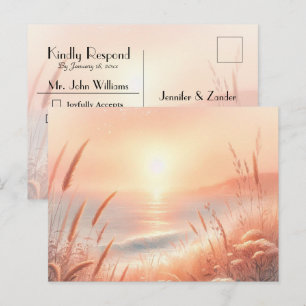 Golden Sunset Meadow Beach Wedding RSVP Postcard