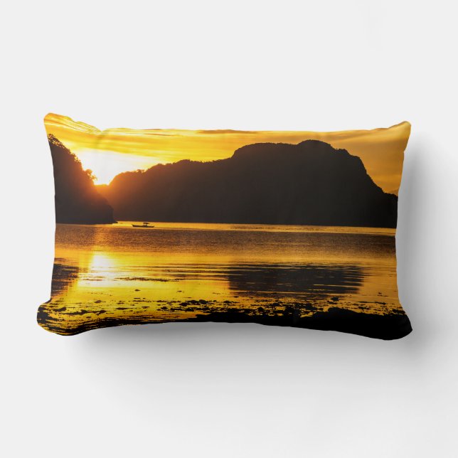 Golden Sunset Over Bay Lumbar Pillow (Front)