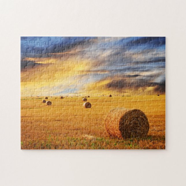 Golden Sunset Over Farm Field Jigsaw Puzzle (Horizontal)
