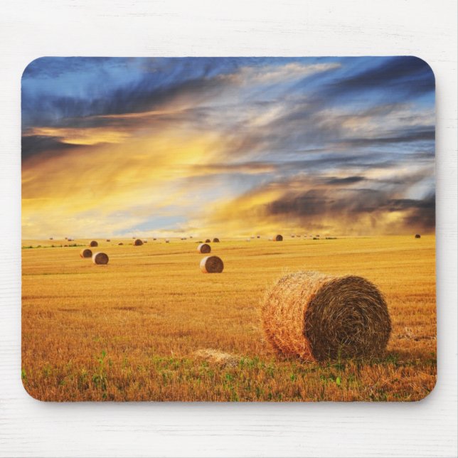 Golden Sunset Over Farm Field Mouse Pad (Front)
