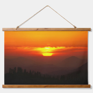 Golden Sunset Over Mountain Silhouettes Hanging Tapestry