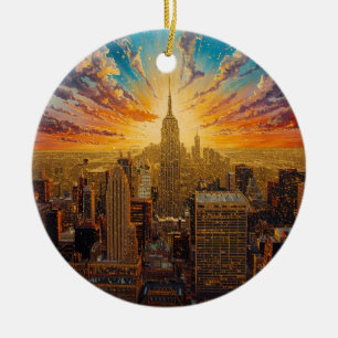 Golden Sunset Over New York City Skyline Ceramic Ornament