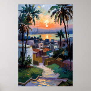 Golden Sunset Over the Coastal City Poster