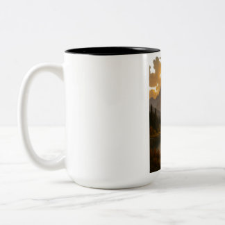Golden Sunset Over Tranquil Mountain Lake Two-Tone Coffee Mug