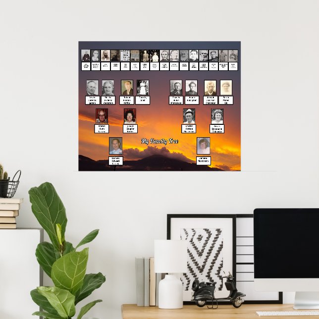 Golden Sunset Personalized Family Trees Poster (Home Office)