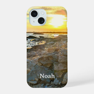Golden Sunset Photo and Ocean during Dusk Name iPhone 15 Case