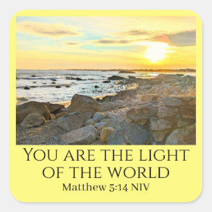 Golden Sunset Photo Bible Verse Yellow Square Sticker