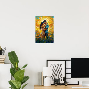 Golden Sunset Romance Oil Painting Poster