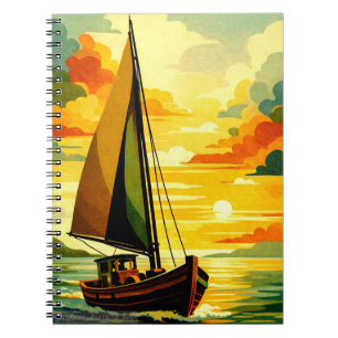 Golden Sunset Sailboat Vintage Art Notebook