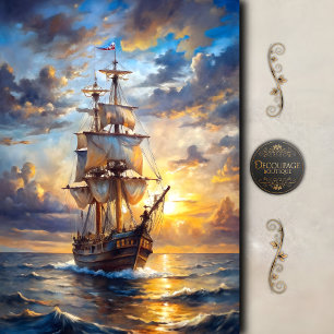 Golden Sunset Sailing Ship Decoupage Tissue Paper