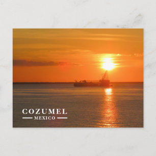 Golden Sunset Ship Silhouette Cozumel  Holiday Postcard