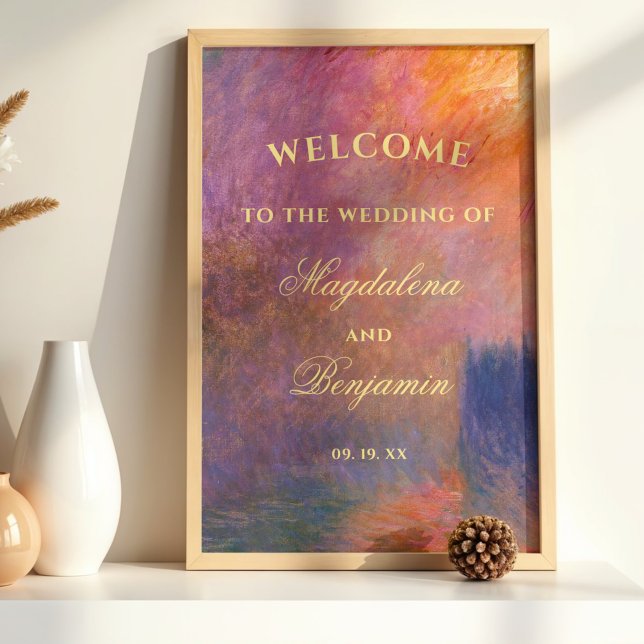 Golden Sunset Sky Monet Painting Wedding Welcome Poster (Creator Uploaded)