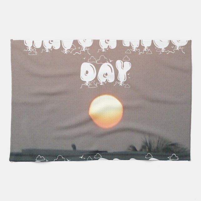 Golden Sunset with Have a Nice Day/Night Wishes Kitchen Towel (Horizontal)