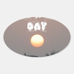Golden Sunset with Have a Nice Day/Night Wishes Oval Sticker