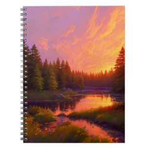 Golden Sunset's Embrace in the Pine Forest Notebook