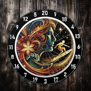Golden Surfer Riding Sunset Wave Art Dartboard