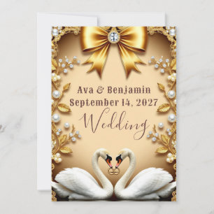 Golden Swan Pearl Wedding Evening Romance Invitation