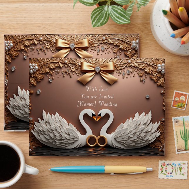 Golden Swan Rings Romantic Wedding Layout Envelope (Desk)