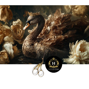 Golden Swan with Crown and Cream Florals Decoupage Tissue Paper