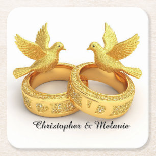 Golden Swans Embracing in Elegant Artistic Display Square Paper Coaster